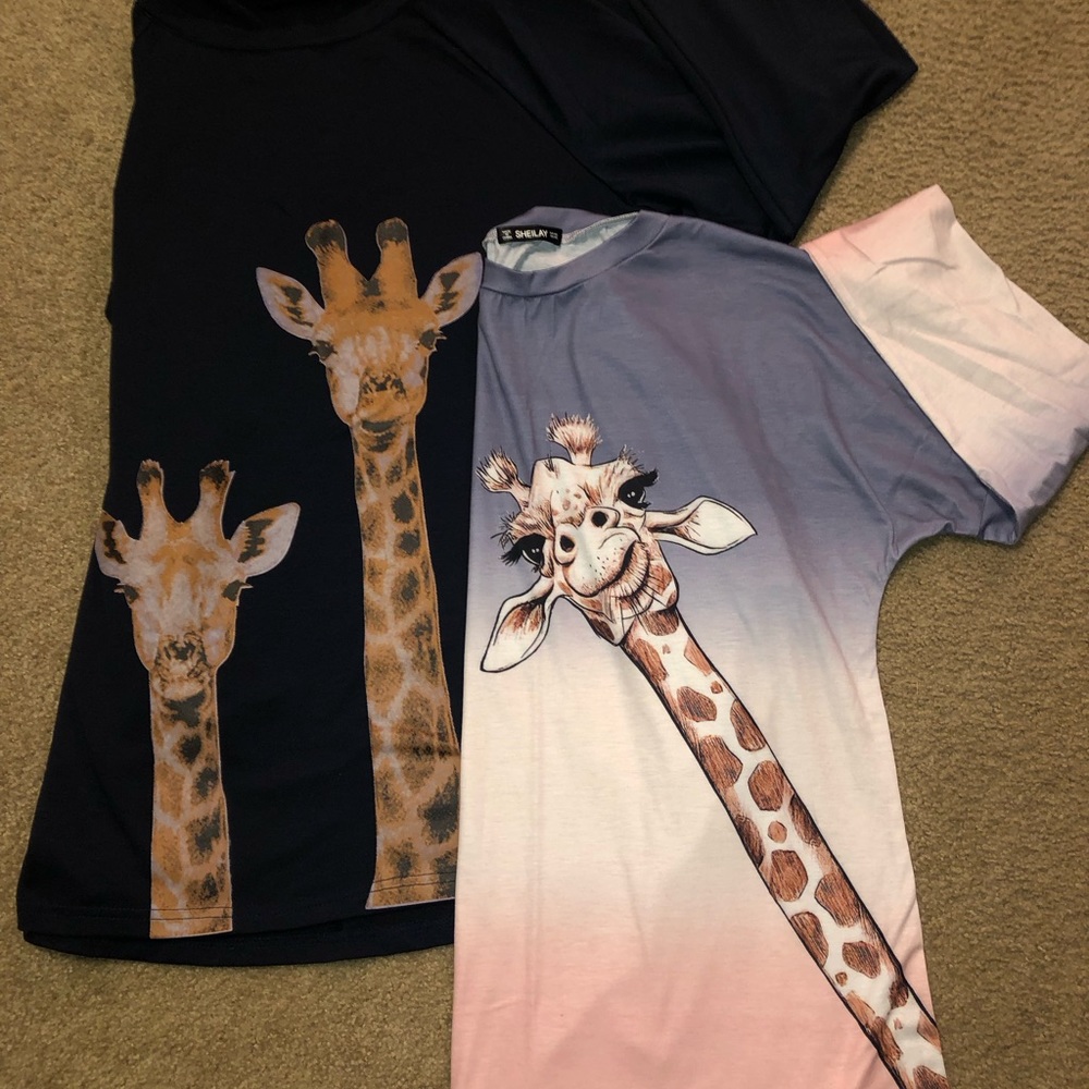 2 WOMENS long sleeve silky light giraffe inspired top by SHEILAY BRAND SIZE XL